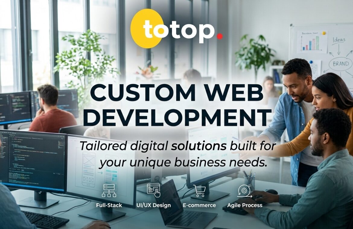 0totop custom web development solutions featuring responsive layouts on desktop and mobile devices.