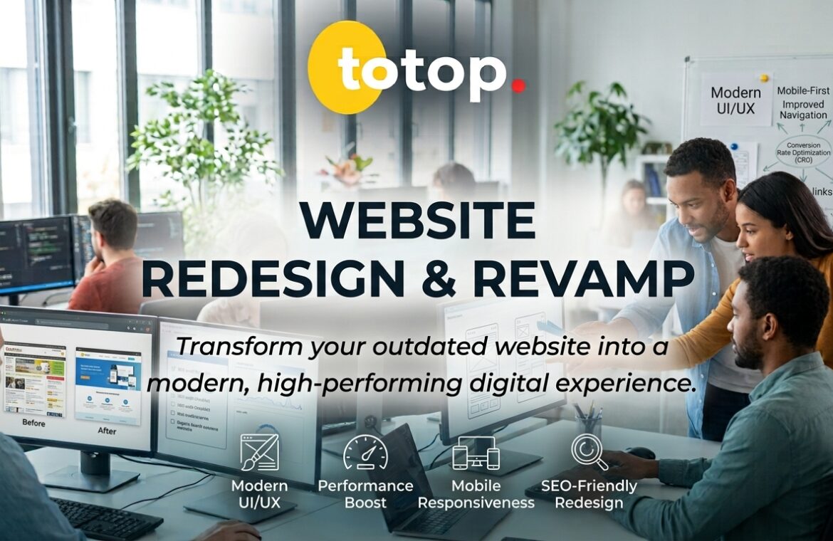 Before and after comparison of a client website modernized by 0totop's redesign services.
